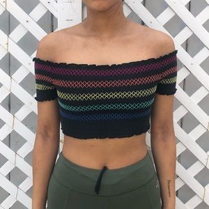 TWO off the shoulder crop tops